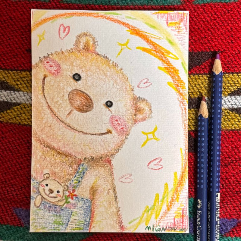 色鉛筆全手繪明信片-紙有一張 - 卡片/明信片 - 紙 多色