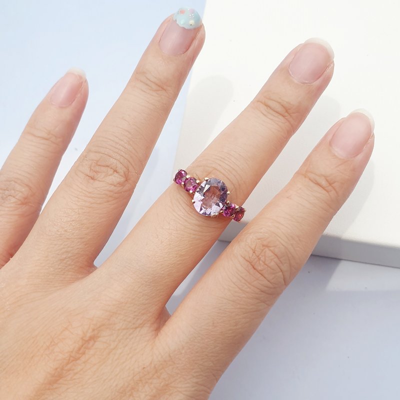 Amethyst ring with Rhodolite garnet, Silver, rose gold plated - 戒指 - 寶石 紫色