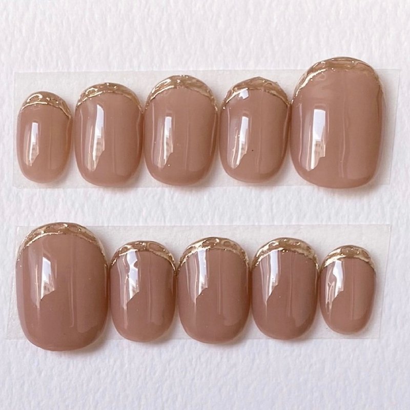 Nail tips　【Size order】Beige　Mirror French nail　Simple - Nail Polish & Acrylic Nails - Plastic Brown