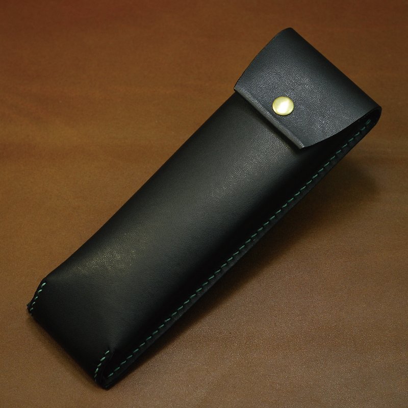 Japanese pencil case leather hand-stitched (black) - กล่องดินสอ/ถุงดินสอ - หนังแท้ สีดำ