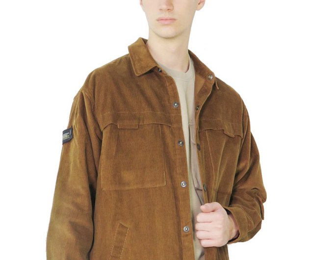 East Pole Men's Corduroy Multi Double Patch Pockets Collar Shirt