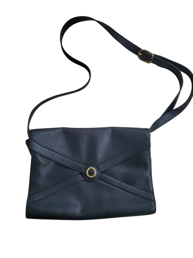 法國製 Longchamp  黑色牛皮 金屬印刻  信封式 手拿包 可肩 - 側背包/斜背包 - 真皮 黑色