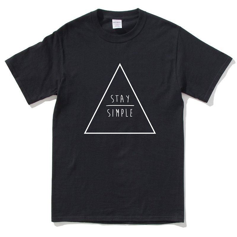 STAY SIMPLE Triangle 短袖T恤 黑色 保持簡單 三角形 幾何 設計 自創 品牌 時髦 圓 文青 Hipster - T 恤 - 棉．麻 黑色