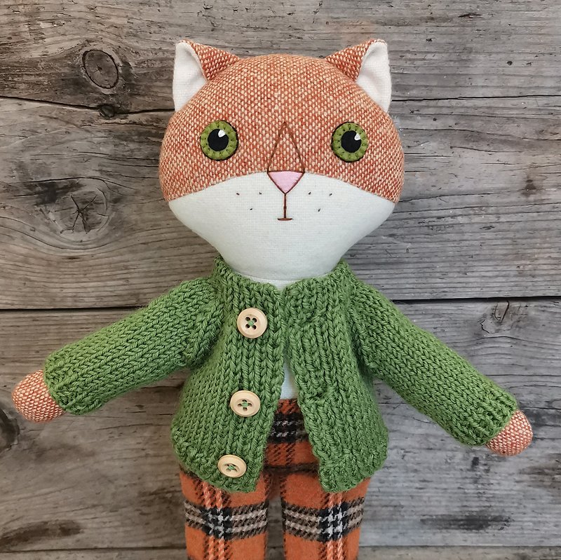 Red cat boy, handmade stuffed cat, kitten wool plush doll - Stuffed Dolls & Figurines - Wool Multicolor