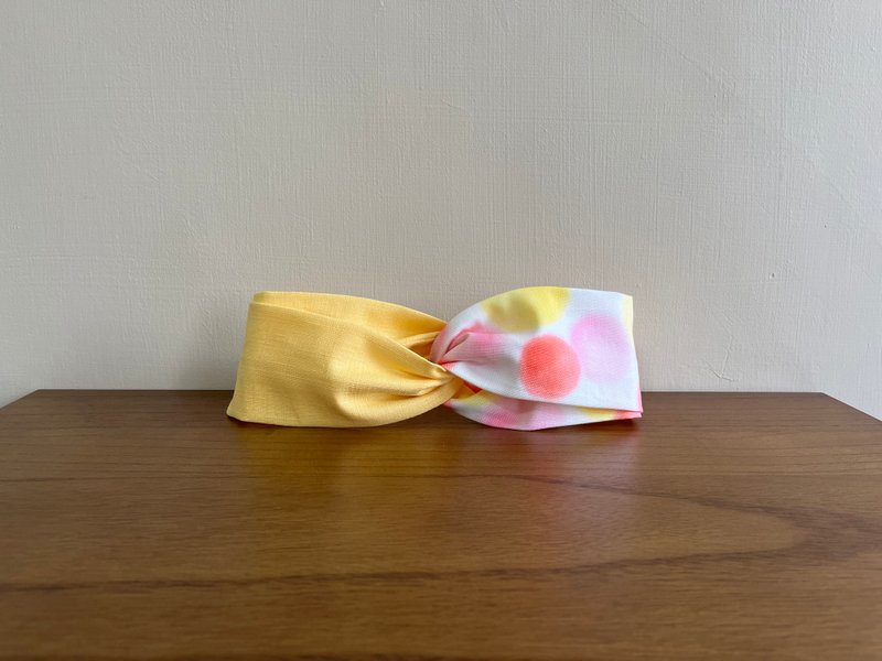 Double-piece headband/pink and yellow large dots-yellow - Headbands - Cotton & Hemp Yellow