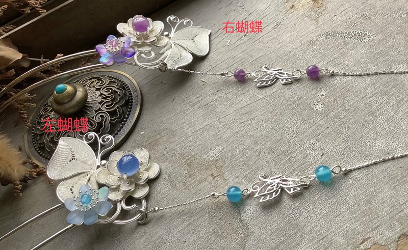 Meow Handmade ~ Flower and Butterfly Hairpin/ Silver - Hair Accessories - Other Materials Multicolor