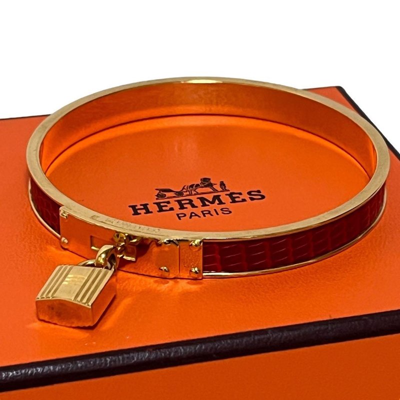 本物 HERMES エルメス ケリー バングル ブレスレット GP レザー ゴールド レッド 中古 - 手鍊/手環 - 其他材質 金色