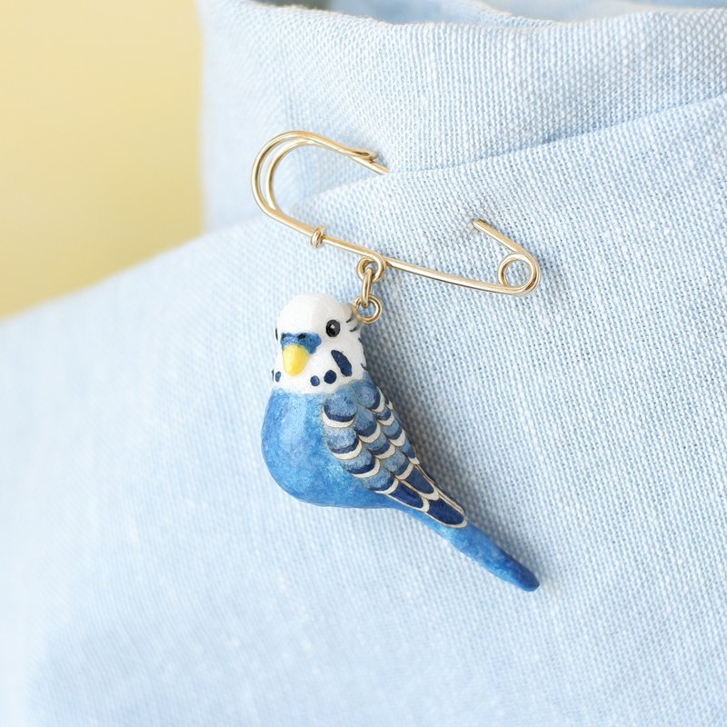 和紙アクセサリー　ブローチ　セキセイインコ　ブルー系　インコ　鳥　飼い鳥 - 胸針 - 其他材質 藍色