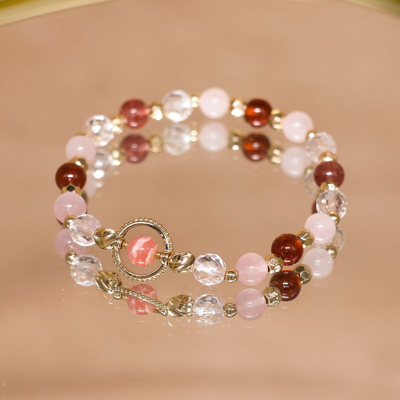 Blessings of Love/ Stone-Rose Quartz-Strawberry Quartz-Orange Pomegranate-White Crystal/Natural Gemstone Bronze Bracelet - สร้อยข้อมือ - คริสตัล สึชมพู