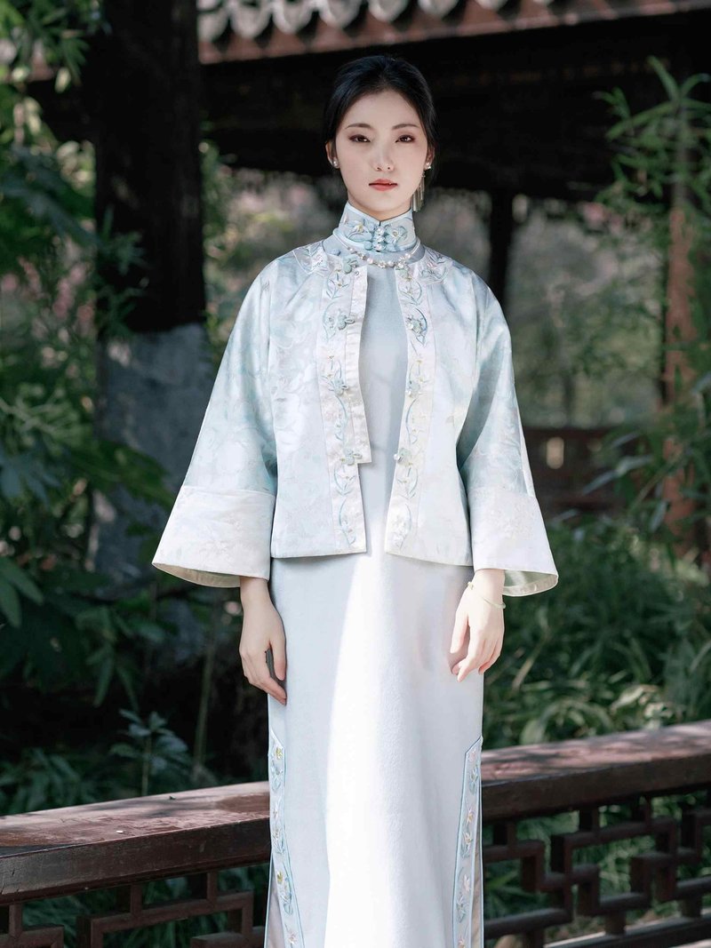 春季原創新品中國風繡花女上衣唐裝新中式民族風旗袍百搭外搭 - 旗袍/改良式旗袍 - 其他材質 藍色