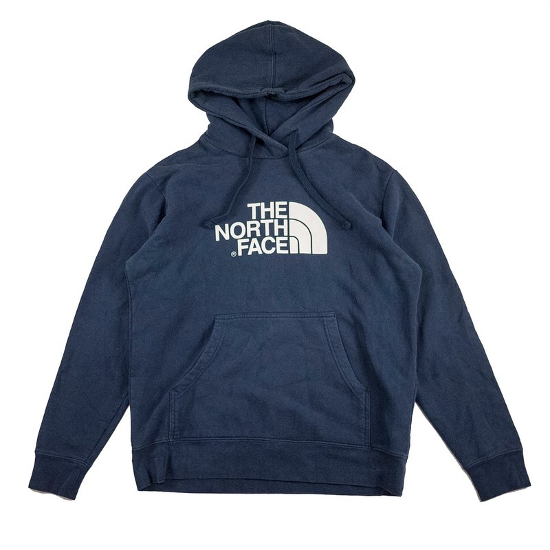 THE NORTH FACE TNF 北臉 深藍 白 連帽T 古著 二手 水洗 內刷毛 - 帽T/大學T - 棉．麻 藍色