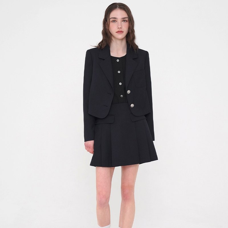 Korea sisterhood, Pleated mini skirt - Dark navy - 裙子/長裙 - 聚酯纖維 藍色