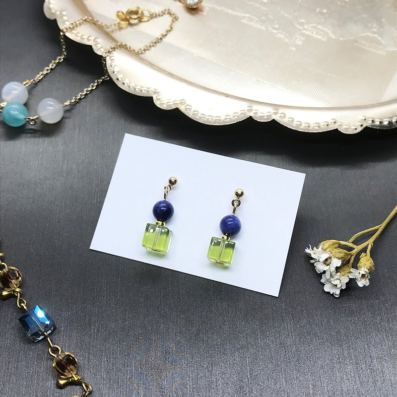 Blue Agate Green Square Gemstone Earrings - Earrings & Clip-ons - Gemstone Green