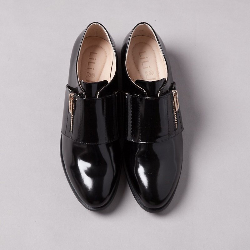 [Venice rhythm] fine leather cowhide shoes - piano bright black - Women's Oxford Shoes - Genuine Leather Black