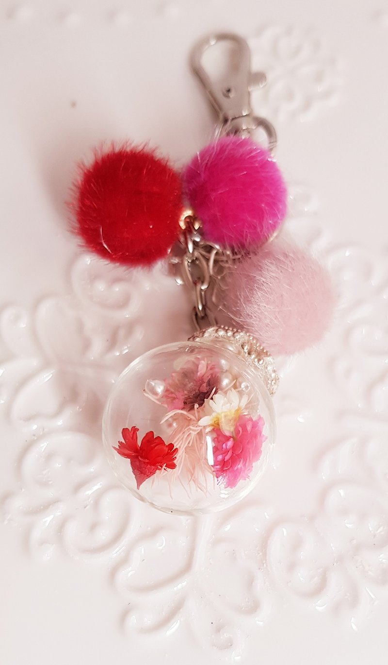 Dry Flower Glass Ball Key Ring - Charm - Valentine's Day Gift - Birthday Ceremony - Keychains - Glass 