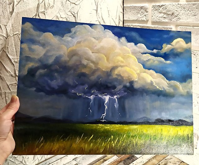 手繪油畫Landscape Paintings Rain Oil Painting Field Wall Art 原畫 