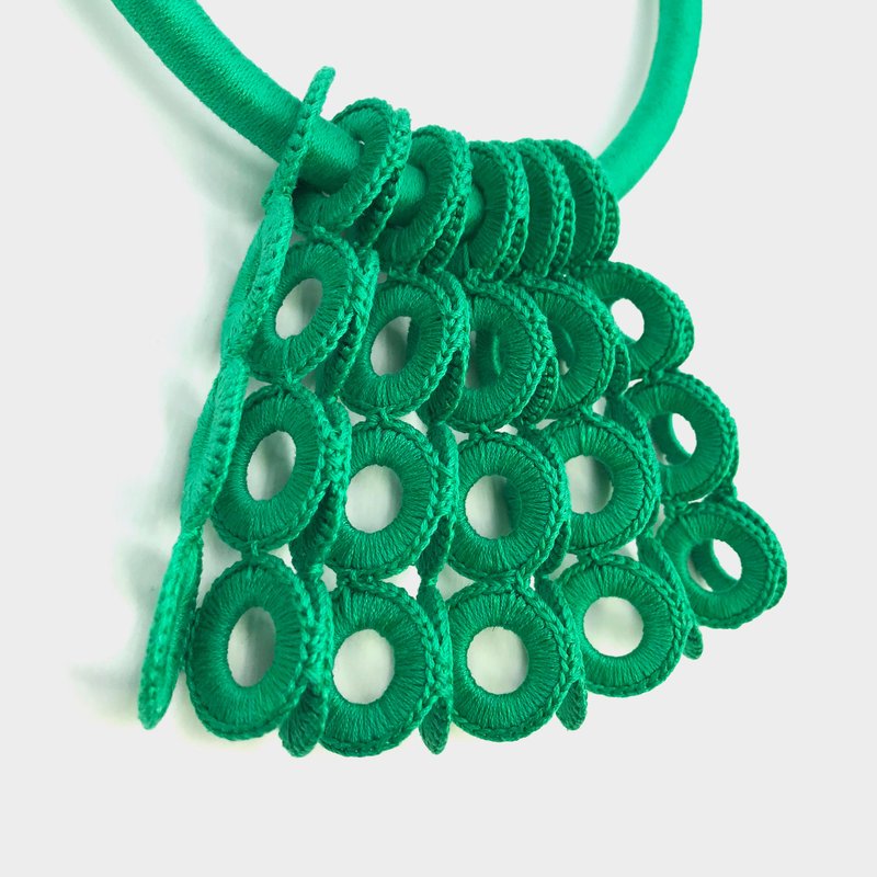 Crocheted geometric choker Cotton textile necklace - Necklaces - Cotton & Hemp Green