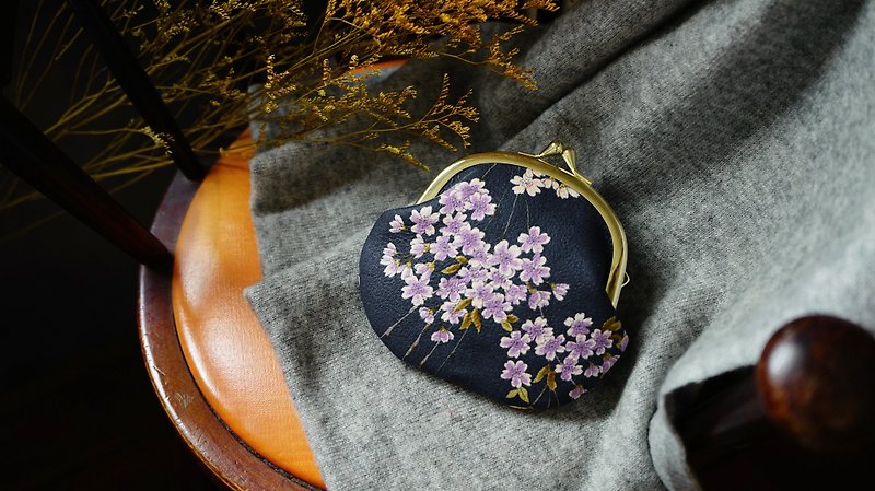 Card storage/coin purse/mouth gold bag/romantic and handle purple weeping cherry mouth gold bag - Wallets - Cotton & Hemp Purple