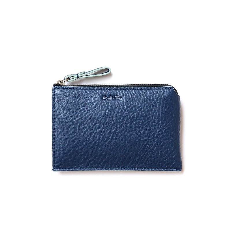 Patina leather handmade custom Asta Wallets Zero purse - กระเป๋าใส่เหรียญ - หนังแท้ สีน้ำเงิน