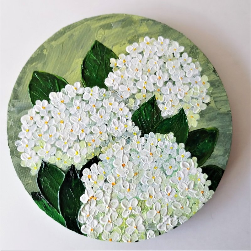 Stunning White Hydrangea Acrylic Painting Floral Art Impasto - 壁貼/牆壁裝飾 - 壓克力 多色