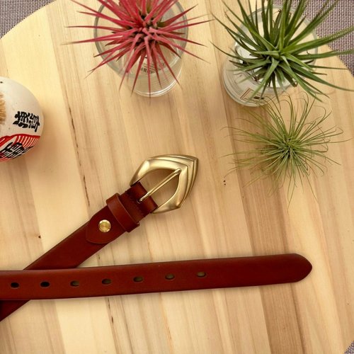 Zude Leather 柱的皮件 女款真皮皮帶 復古金帶頭皮帶 生日禮物/旅行用品/母親節禮物