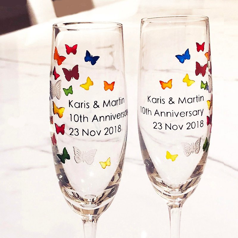 Champagne Glasses - Butterfly ( including casting & coloring names & date ) - Bar Glasses & Drinkware - Glass Multicolor