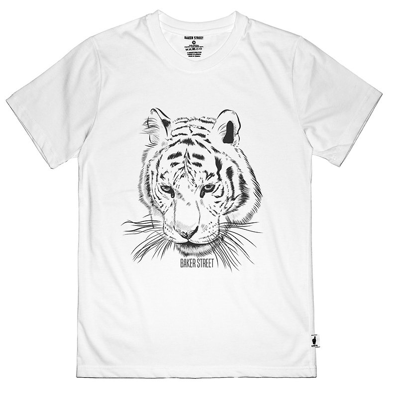 British Fashion Brand -Baker Street- Tiger Printed T-shirt - เสื้อยืดผู้ชาย - ผ้าฝ้าย/ผ้าลินิน 
