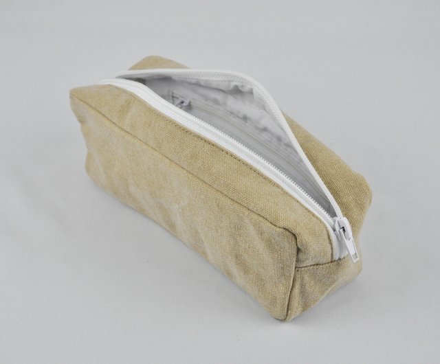  Beige Zipper Pencil Case, Canvas Large Capacity Pencil