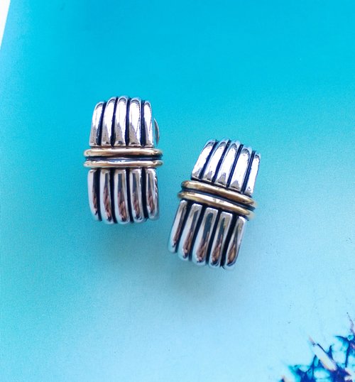 老時光角落 Vintage Jewelry 西洋古董飾品 PREMIER DESIGNS 雙色 夾式耳環
