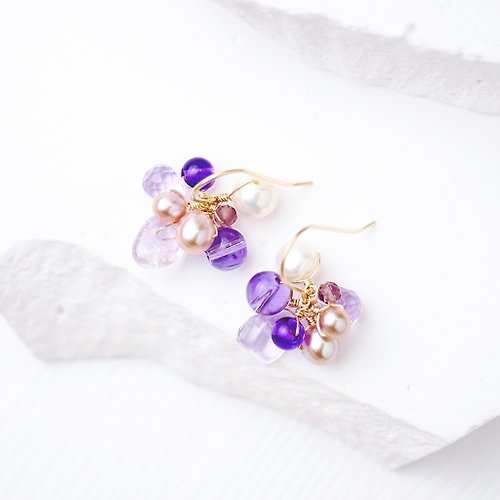 一抹月光 Emoonstone 新娘花球 紫水晶 堇青石 珍珠耳環