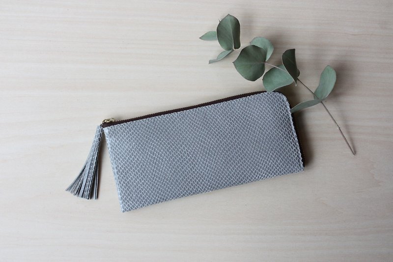 Pigskin slim long wallet light gray - Wallets - Genuine Leather Gray