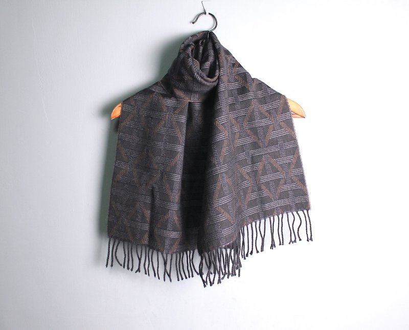 FOAK vintage dark gray geometric line woven scarf - Knit Scarves & Wraps - Other Materials 