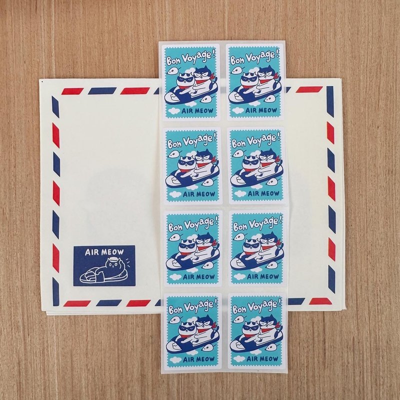 Bon Voyage! Postage Stamp Stickers - Stickers - Paper Blue