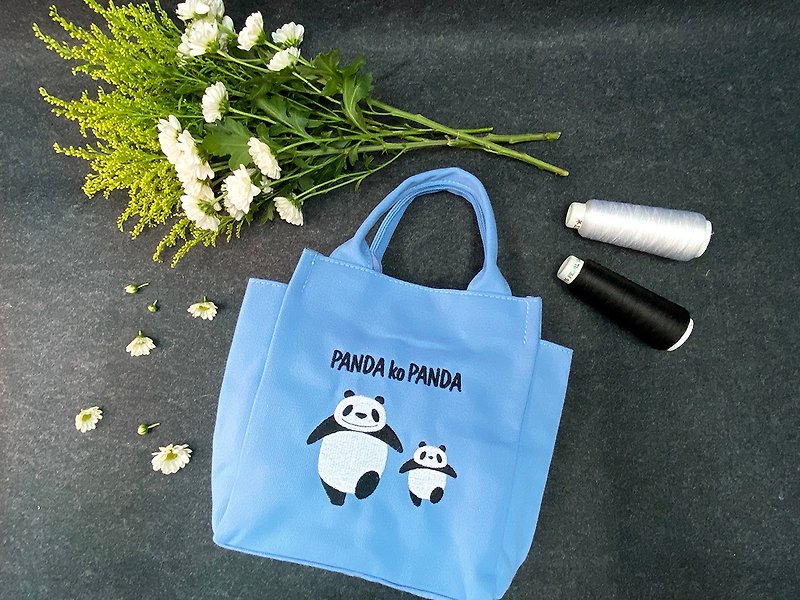 【Panda Family】 x AT studio design electric embroidered lunch bag | parent-child panda style - Handbags & Totes - Other Materials 
