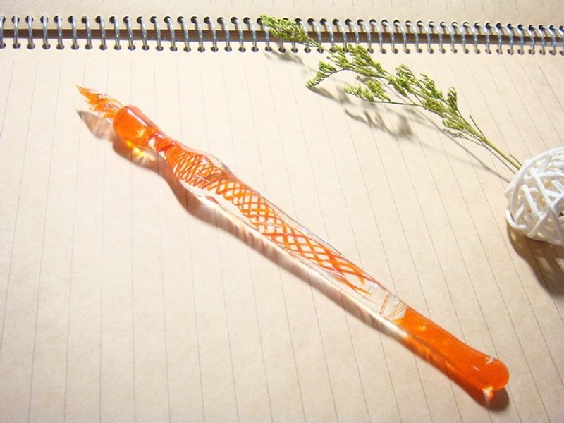 Grapefruit'm handmade glass - water dance ribbons (bright orange) - Pen Glass - Glass Pen - dip pen - ปากกาจุ่มหมึก - แก้ว สีส้ม
