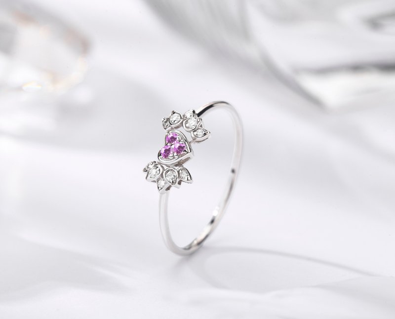 紫水晶14k鑽石心形訂婚戒指 丘比特之翼結婚戒指 天使翅膀鑽戒 - 戒指 - 貴金屬 紫色