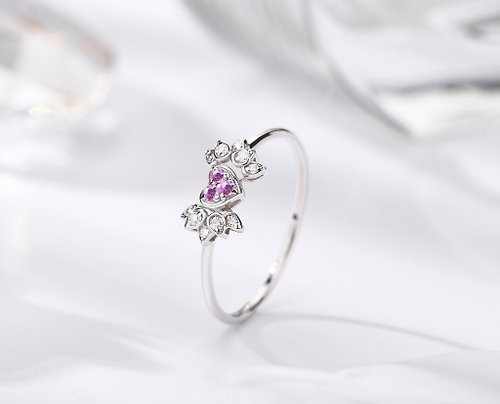 Majade Jewelry Design 紫水晶14k鑽石心形訂婚戒指 丘比特之翼結婚戒指 天使翅膀鑽戒
