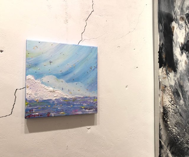 キャンバスに描かれた金箔アクリル抽象画、オリジナルアート、花