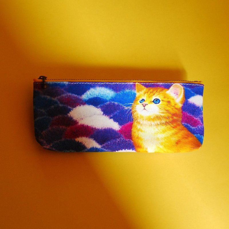Looking up at the little yellow cat pencil case - Pencil Cases - Cotton & Hemp Purple