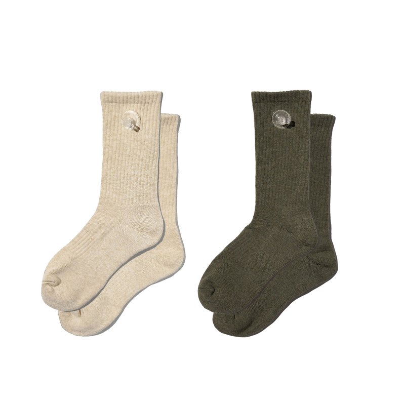 Inflatable Socks 2 Pack in Beige + Olive - ถุงเท้า - ผ้าฝ้าย/ผ้าลินิน 