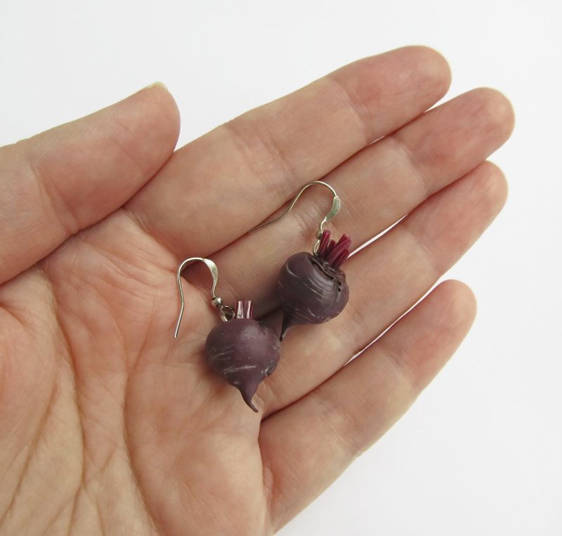 Beetroot earrings Beet Vegetable earrings Beetroot polymer clay Miniature food - Earrings & Clip-ons - Clay Purple