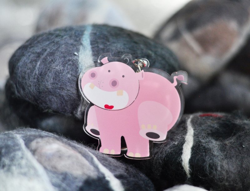 Hippo's系列 奔跑小河馬 鑰匙扣 - 鑰匙圈/鎖匙扣 - 壓克力 粉紅色