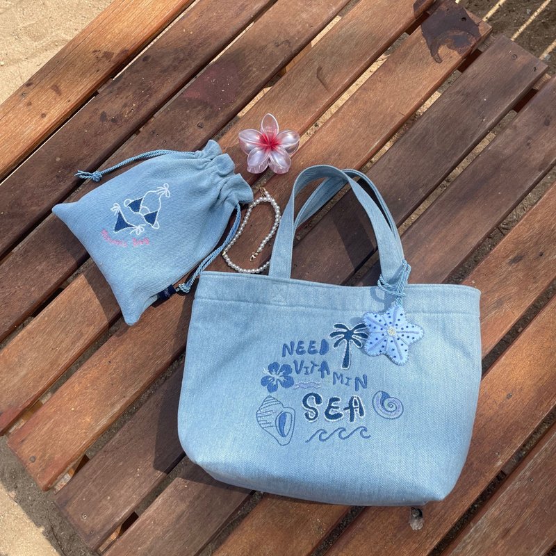 SET bikini bag + Need vitamin sea bag - 手提包/手提袋 - 其他材質 藍色