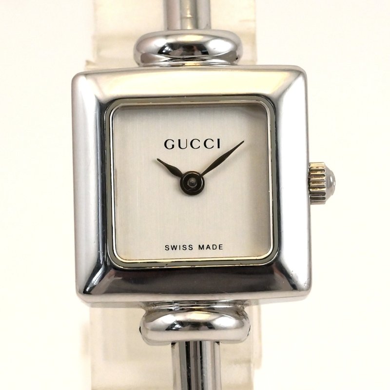包郵 GUCCI 1900L 石英 19 毫米銀方形女士手錶帶盒電池更換手錶古董手錶復古手錶日本直銷 - 女錶 - 不鏽鋼 銀色