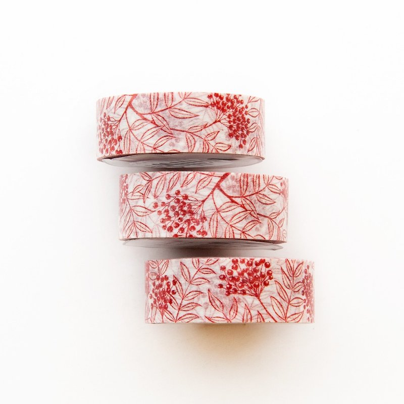 赤いローワンベリー 15mmx10m 和紙テープ - 花と自然のパターン - スウェーデンデザイン - マスキングテープ - 紙 レッド