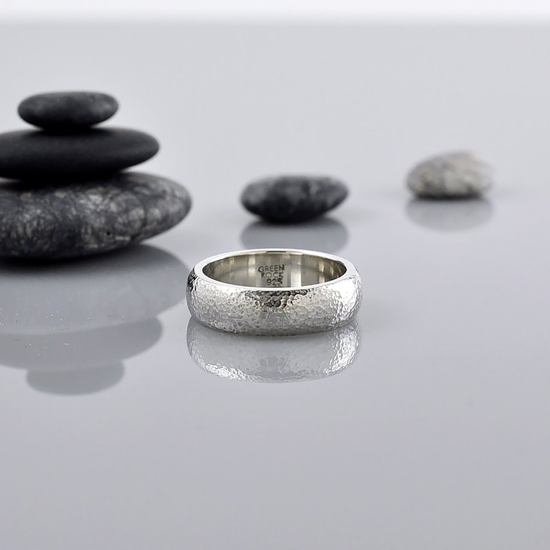 Sterling Silver Hammered Finish Chunky Band Ring,SV925 - General Rings - Sterling Silver Silver