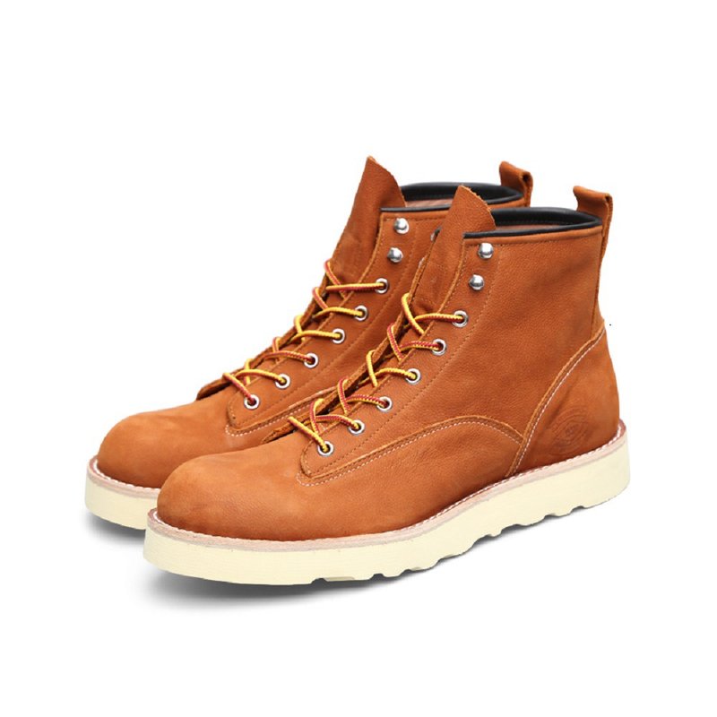 Thickened lychee grain cowhide Goodyear high top round toe boots Martin boots - Men's Casual Shoes - Polyester Yellow