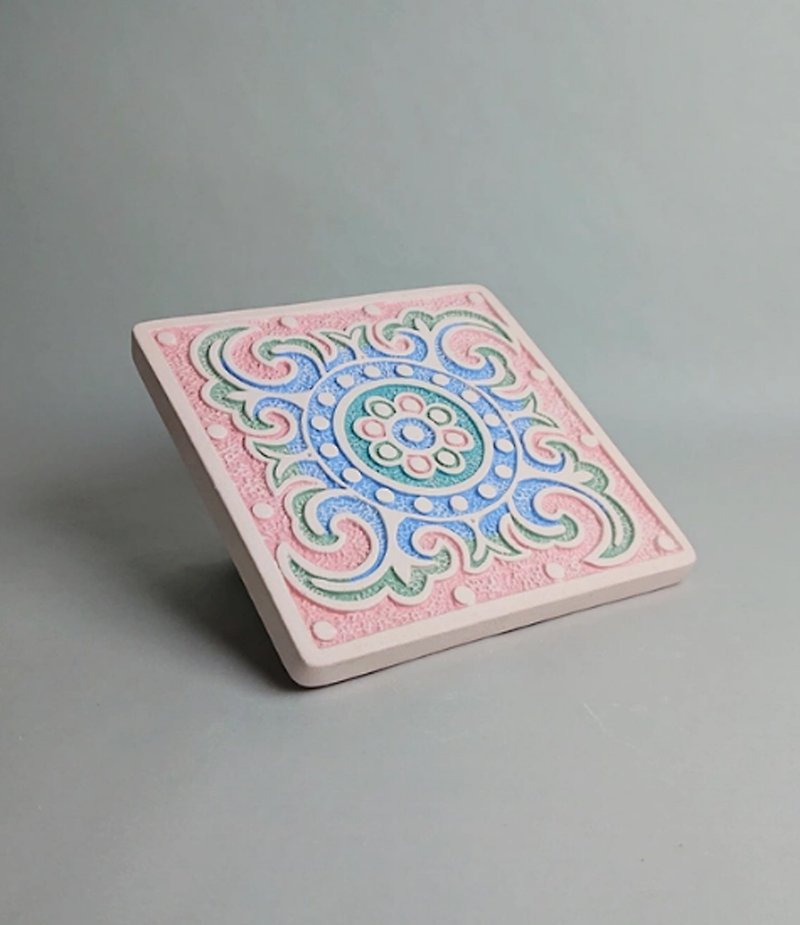 Handmade pottery absorbent coaster 02 - ที่รองแก้ว - ดินเผา ขาว