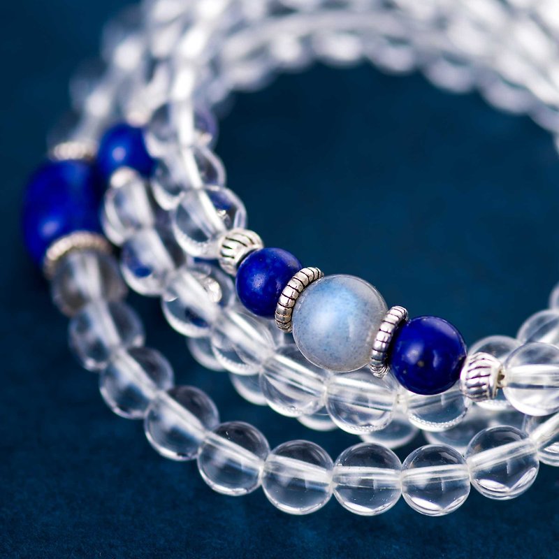 Clear Quartz, Lapis Lazuli, 925 Karen Hill Tribe Silver, 108 Mala Beads - Bracelets - Crystal Transparent
