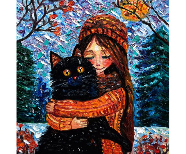 原画 「白い子猫を抱いた黒猫」 F10号 ＃絵画 ＃ねこ ＃黒猫